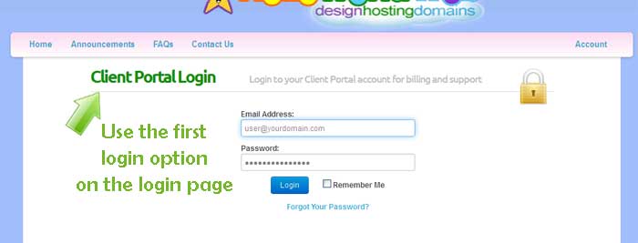 Client Portal Login screenshot